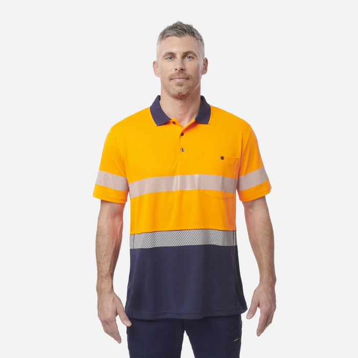 King Gee Men's High Visibility Short Sleeve Polo - Taped Work Cool - Yellow - Orange