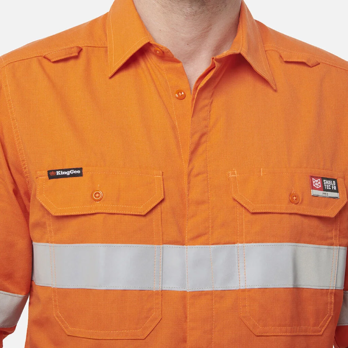 King Gee Shieldtec Lenzing Flame Retardant Hi-Vis Spliced Open Front Taped Shirt