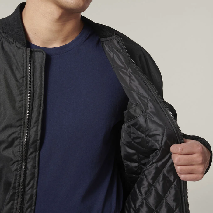 Hard Yakka Black Ribbed Waistband Bomber Jacket Tradie Work Jumper