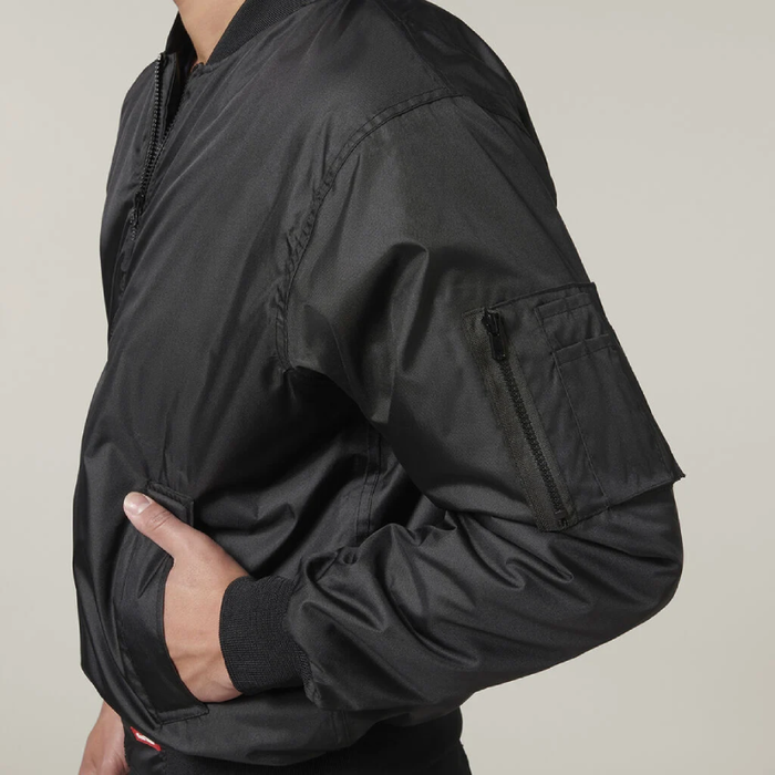 Hard Yakka Black Ribbed Waistband Bomber Jacket Tradie Work Jumper