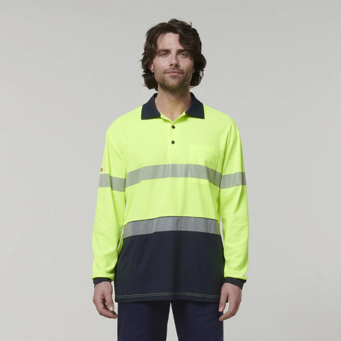 Hard Yakka Men's Long Sleeve Hi Vis 3M Reflective Taped Polo