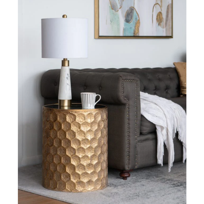 Crafted for connoisseurs of style - the Honeycomb Gleam Side Table stands as a testament to enduring elegance and design