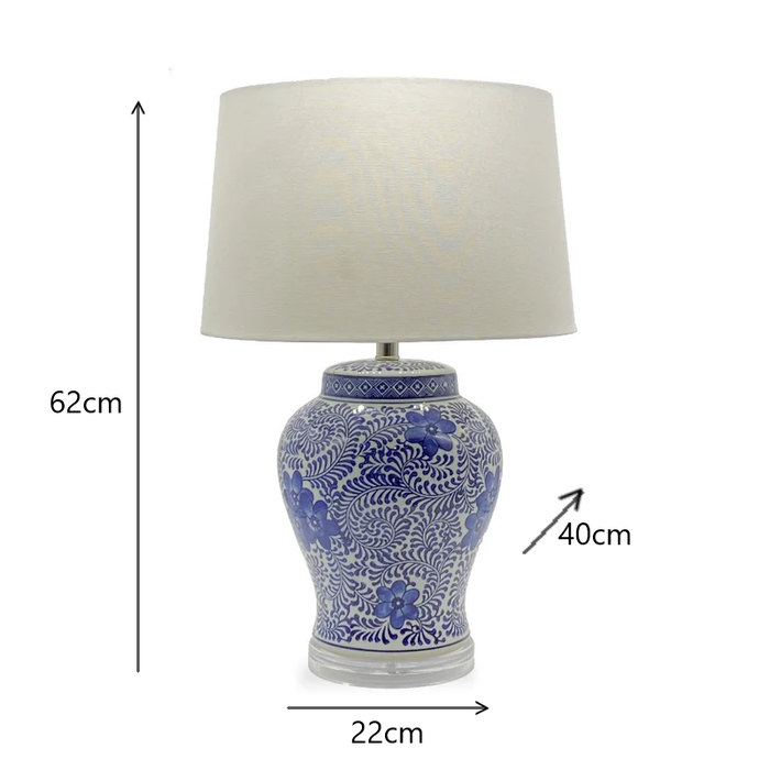 Porcelain Blue and White Table Lamp Floral Print Night Stand - Shopica Pty Ltd