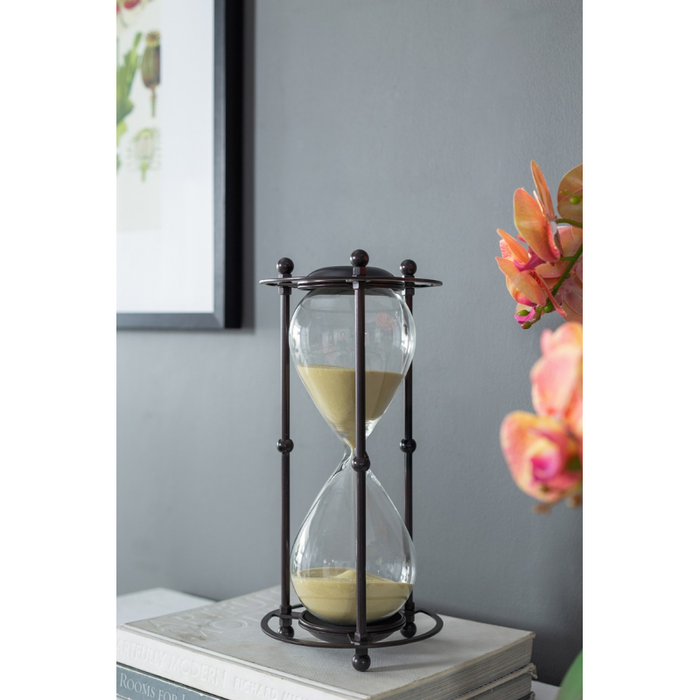 One Hour Tan Hour Glass In Black Rounded Stand