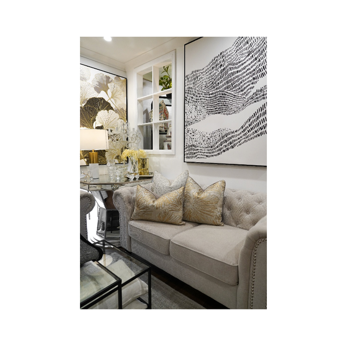 Gilded Elegance: Gold and White Leaf Pattern Cushion