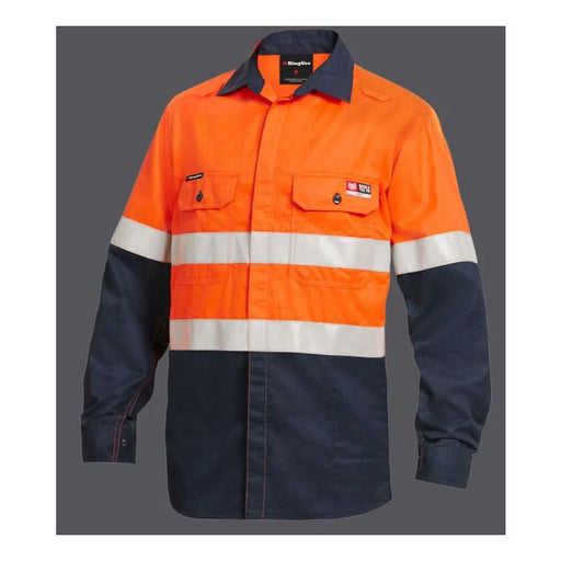 King Gee Shieldtec Lenzing Flame Ratardant Hi-Vis Spliced Open Front Taped Shirt - Shopica Pty Ltd