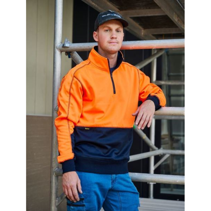 Bisley Hi Vis Fleece Pullover Half Zip Tradie Jumper