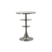 Elegant three-tiered silver side table with round top and antique finish