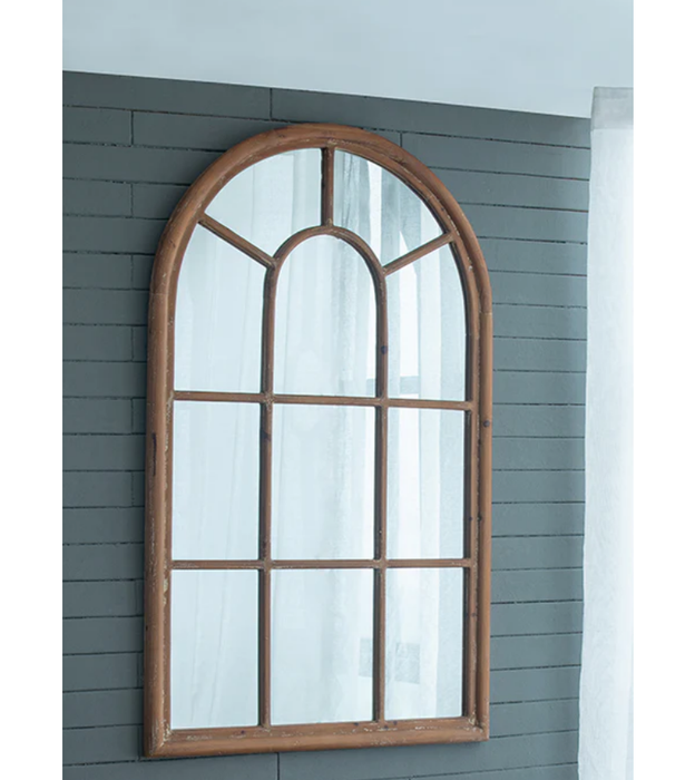Arched Accent Wood Trim & Panelled Window Style Mirror