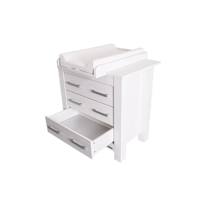 Spacious drawers of the Bordeaux Chest filled with baby essentials, highlighting ample storage