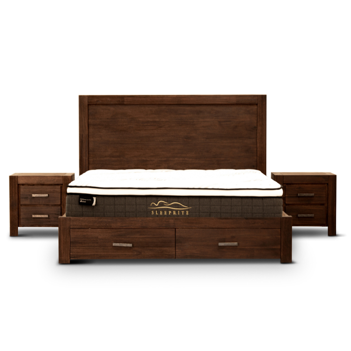 Zurich 4 Piece King Bedroom Suite Set with Bedsides Tallboy Walnut - Shopica Pty Ltd