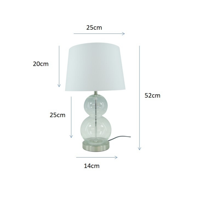 Experience elegance and illumination with the Coastal Clear Glass Table Lamp - Dimensions shown