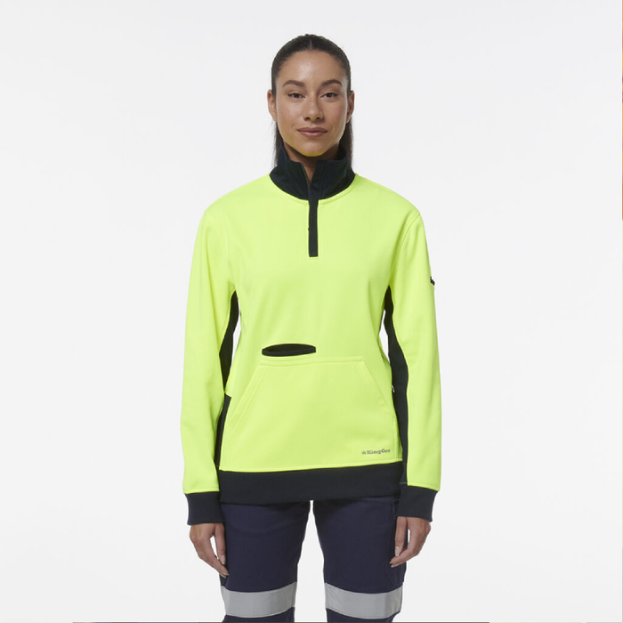 King Gee Women's Hi Vis Spliced 1/4 Zip Fleece Jumper