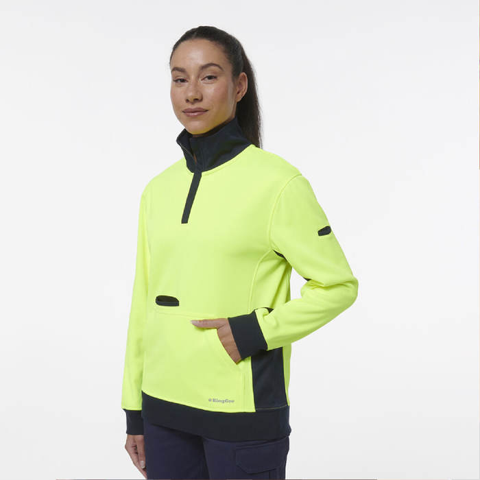 King Gee Women's Hi Vis Spliced 1/4 Zip Fleece Jumper