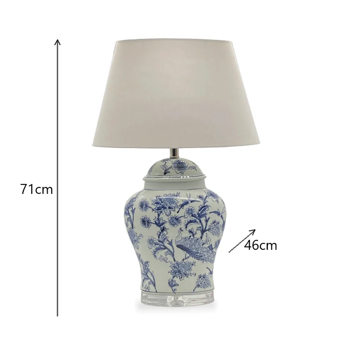 Transitional Print Table lamp White and Blue Peacock Flower Night Stand - Shopica Pty Ltd