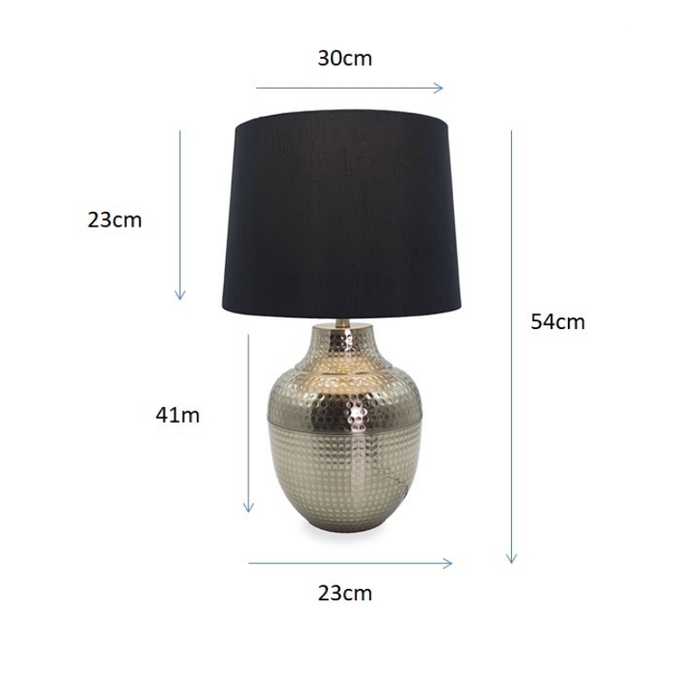 Republic Shiny Silver Table Lamp dimensions displaying H 54 cm by W 33 cm stature for spatial planning