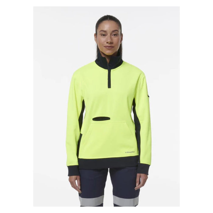 King Gee Women's Hi Vis Spliced 1/4 Zip Fleece Jumper