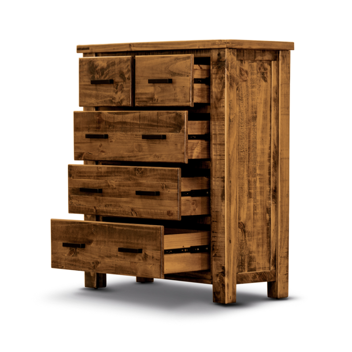 Outback Queen Bed Kit in Rustic Oak with Tallboy & Bedside Bedroom Suite - Shopica Pty Ltd