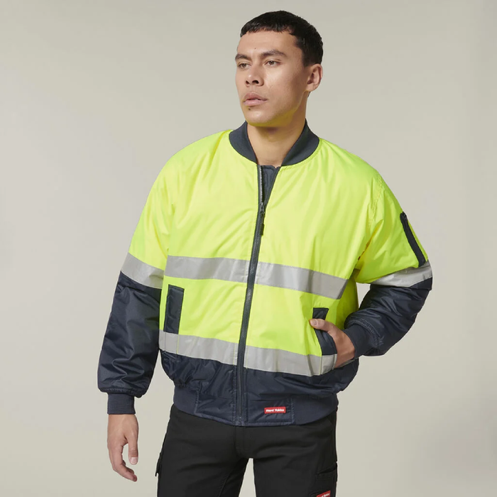 Hard Yakka Hi-Visibility 2 Tone Bomber Jacket Reflective Tape Hoodie