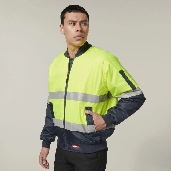 Hard Yakka Hi-Visibility 2 Tone Bomber Jacket Reflective Tape Hoodie