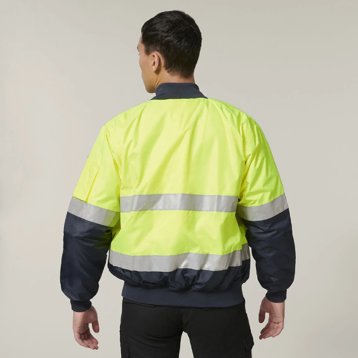 Hard Yakka Hi-Visibility 2 Tone Bomber Jacket Reflective Tape Hoodie