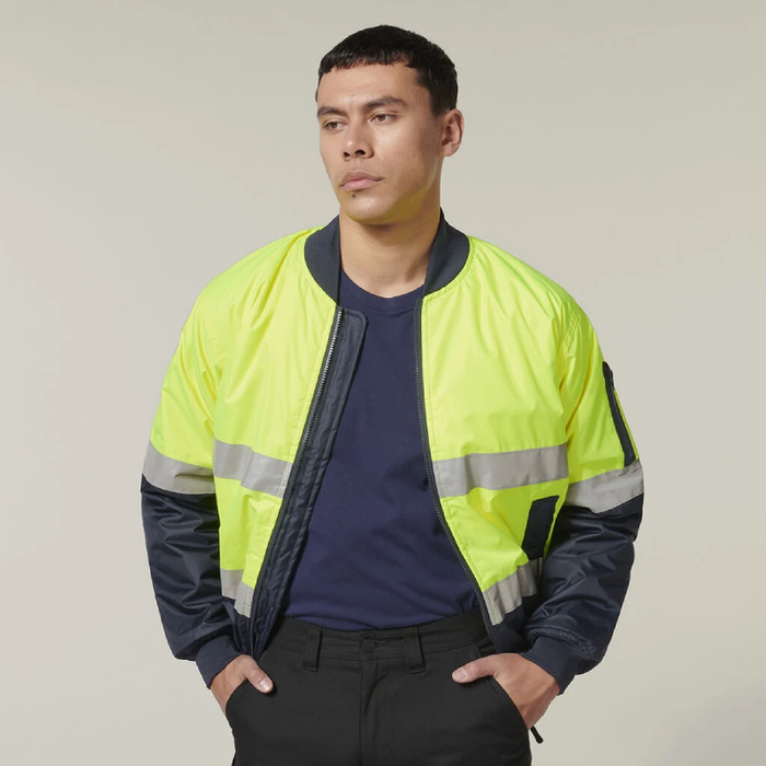 Hard Yakka Hi-Visibility 2 Tone Bomber Jacket Reflective Tape Hoodie