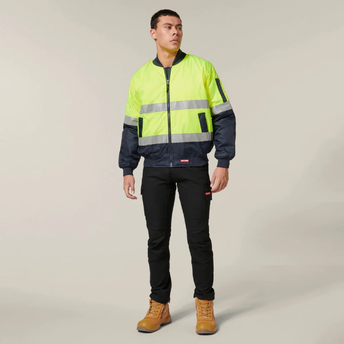 Hard Yakka Hi-Visibility 2 Tone Bomber Jacket Reflective Tape Hoodie