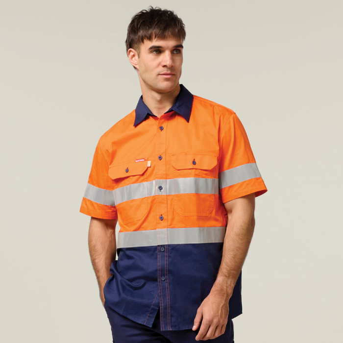 Hard Yakka Koolgear Ventilated Hi Vis Shirt With Tape 3M Taped Two Tone Short Sleeve Shirt