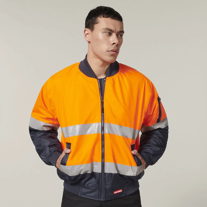 Hard Yakka Hi-Visibility 2 Tone Bomber Jacket Reflective Tape Hoodie