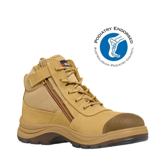 King Gee Saftey Toe Steel Cap Zip Tradie Work Boots - Wheat