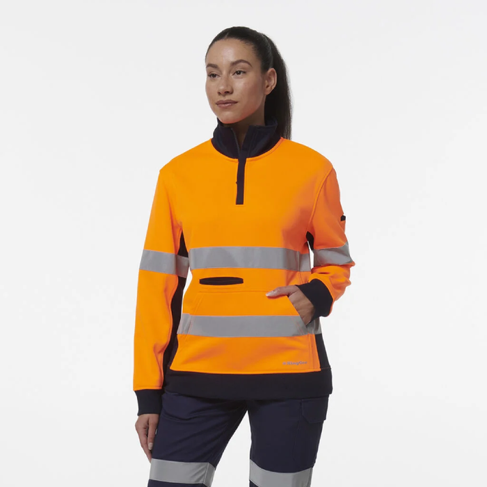 King Gee Women's Hi Vis Reflective Taped Spliced 1/4 Zip Day Night Fleece Jumper