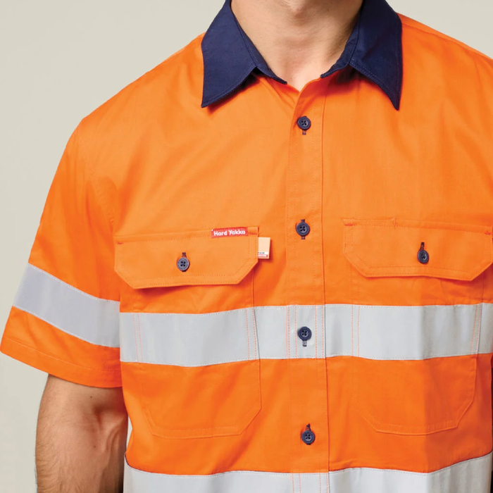 Hard Yakka Koolgear Ventilated Hi Vis Shirt With Tape 3M Taped Two Tone Short Sleeve Shirt