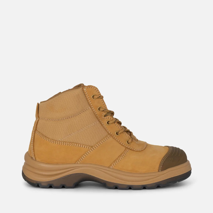 King Gee Saftey Toe Steel Cap Zip Tradie Work Boots - Wheat