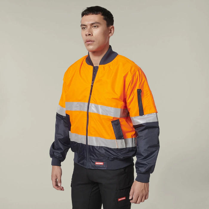 Hard Yakka Hi-Visibility 2 Tone Bomber Jacket Reflective Tape Hoodie