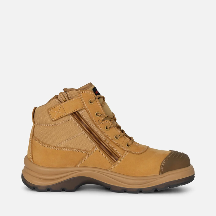 King Gee Saftey Toe Steel Cap Zip Tradie Work Boots - Wheat