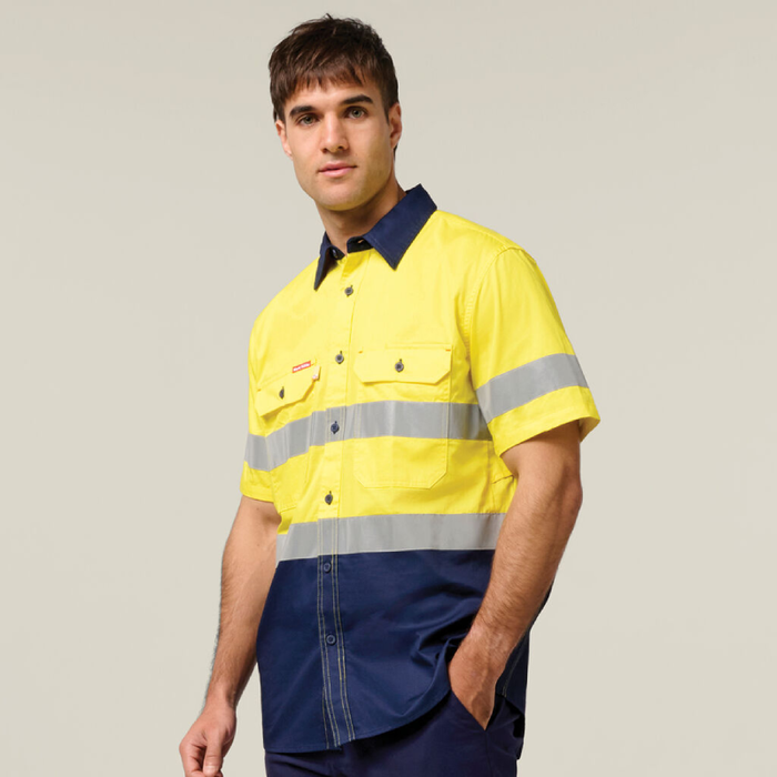 Hard Yakka Koolgear Ventilated Hi Vis Shirt With Tape 3M Taped Two Tone Short Sleeve Shirt