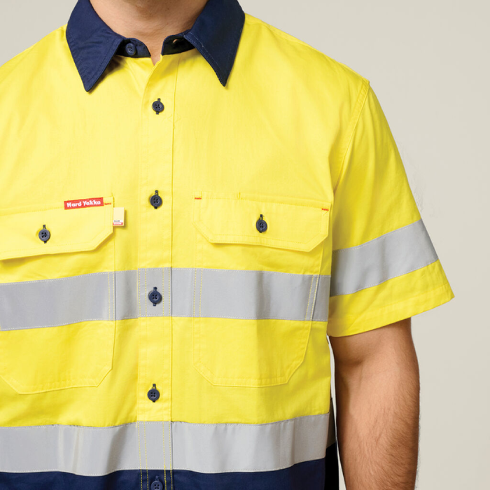 Hard Yakka Koolgear Ventilated Hi Vis Shirt With Tape 3M Taped Two Tone Short Sleeve Shirt