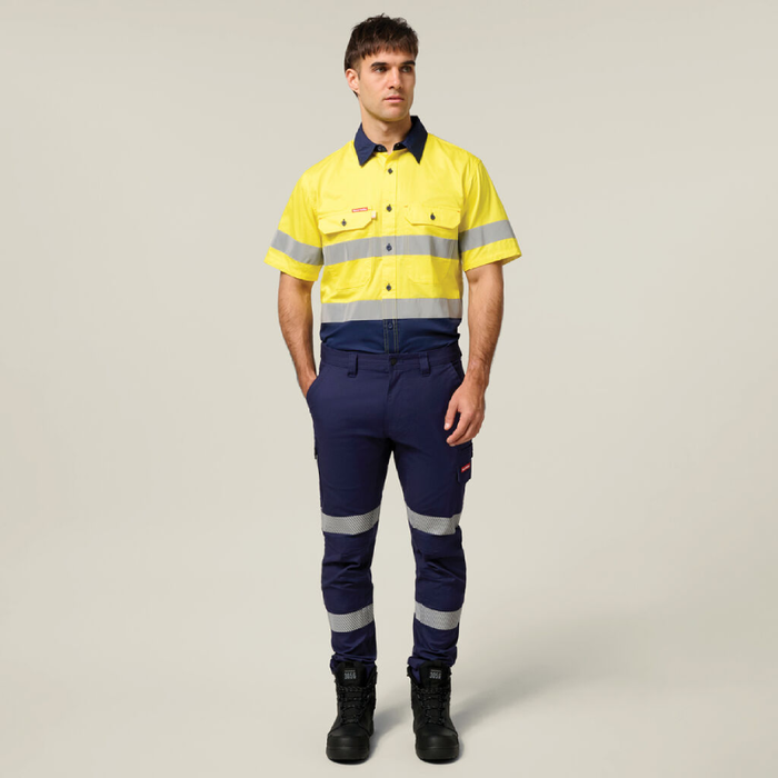 Hard Yakka Koolgear Ventilated Hi Vis Shirt With Tape 3M Taped Two Tone Short Sleeve Shirt