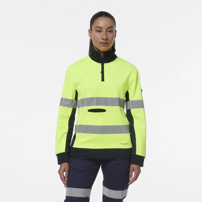 King Gee Women's Hi Vis Reflective Taped Spliced 1/4 Zip Day Night Fleece Jumper