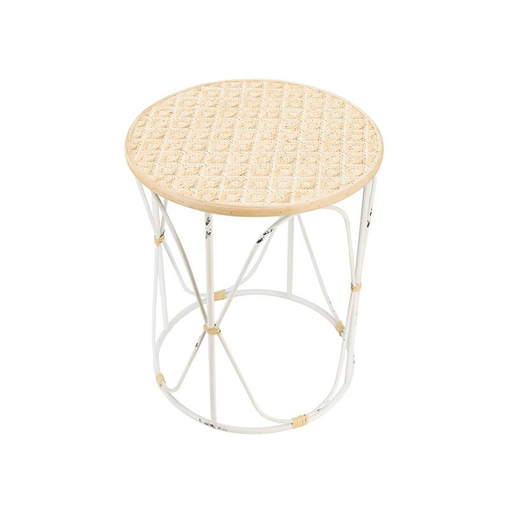 Artisan-crafted Bamboo and Iron Side Tables in Vintage White Finish