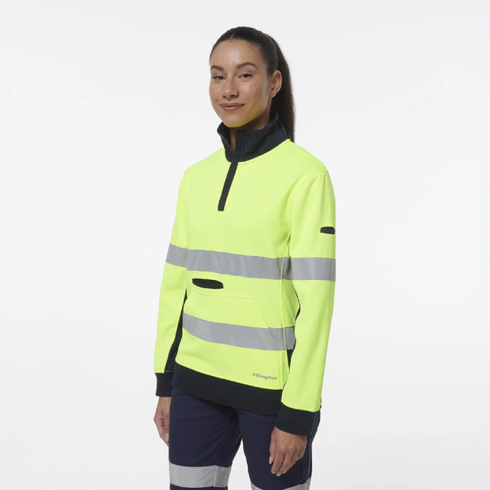 King Gee Women's Hi Vis Reflective Taped Spliced 1/4 Zip Day Night Fleece Jumper