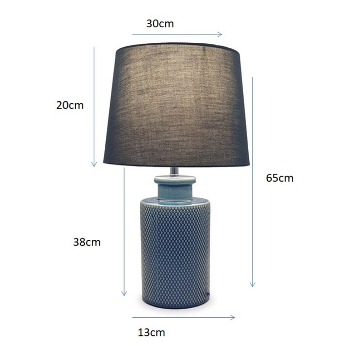 Dimensions showcasing the balanced stature of the Avalon Lamp, H 55 cm x W 30 cm, ideal for home interiors
