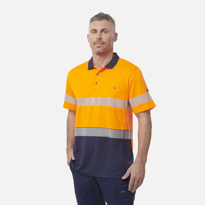 King Gee Men's High Visibility Short Sleeve Polo - Taped Work Cool - Yellow - Orange