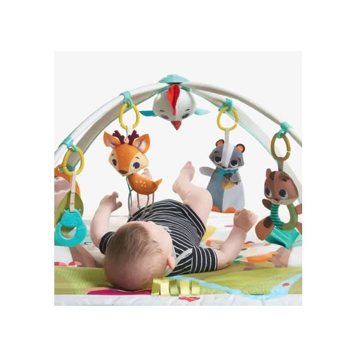 Detailed view of the interactive playmat arches with exciting textures and toys.