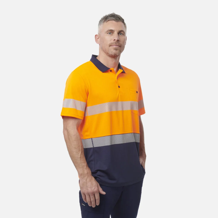 King Gee Men's High Visibility Short Sleeve Polo - Taped Work Cool - Yellow - Orange