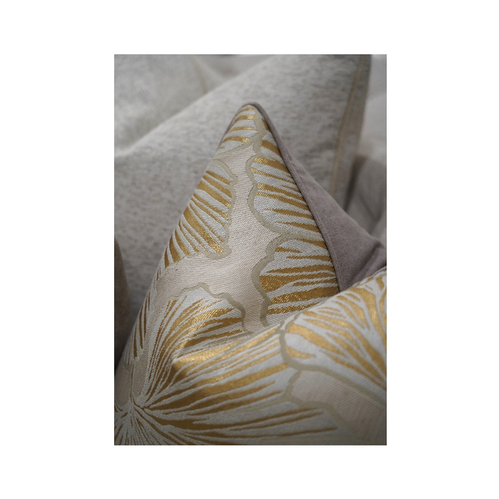 Gilded Elegance: Gold and White Leaf Pattern Cushion