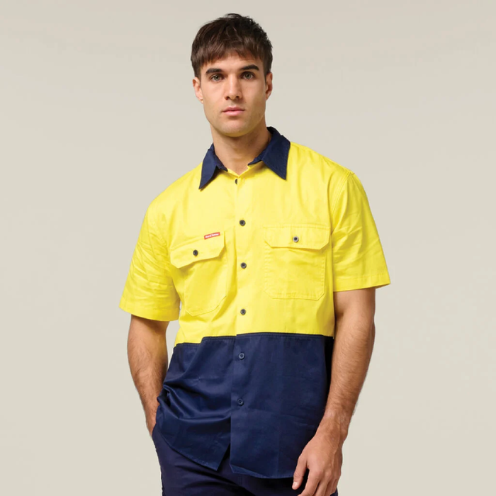 Hard Yakka Short Sleeve Light Weight Drill 2 Tone Ventilated Shirt Y04620