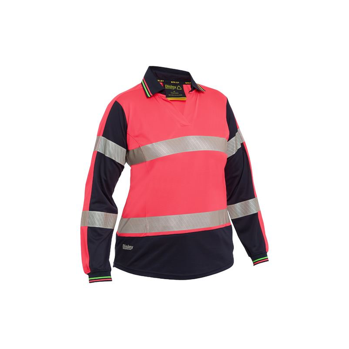 Bisley Womens Long Sleeve Taped Two Tone Hi Vis V-neck Polo