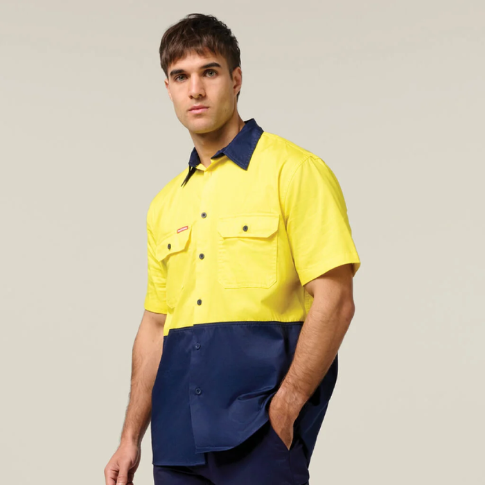 Hard Yakka Short Sleeve Light Weight Drill 2 Tone Ventilated Shirt Y04620