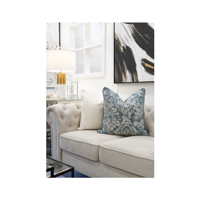Elegant Contrast: Cream and Blue Modern Pattern Woven Cushion
